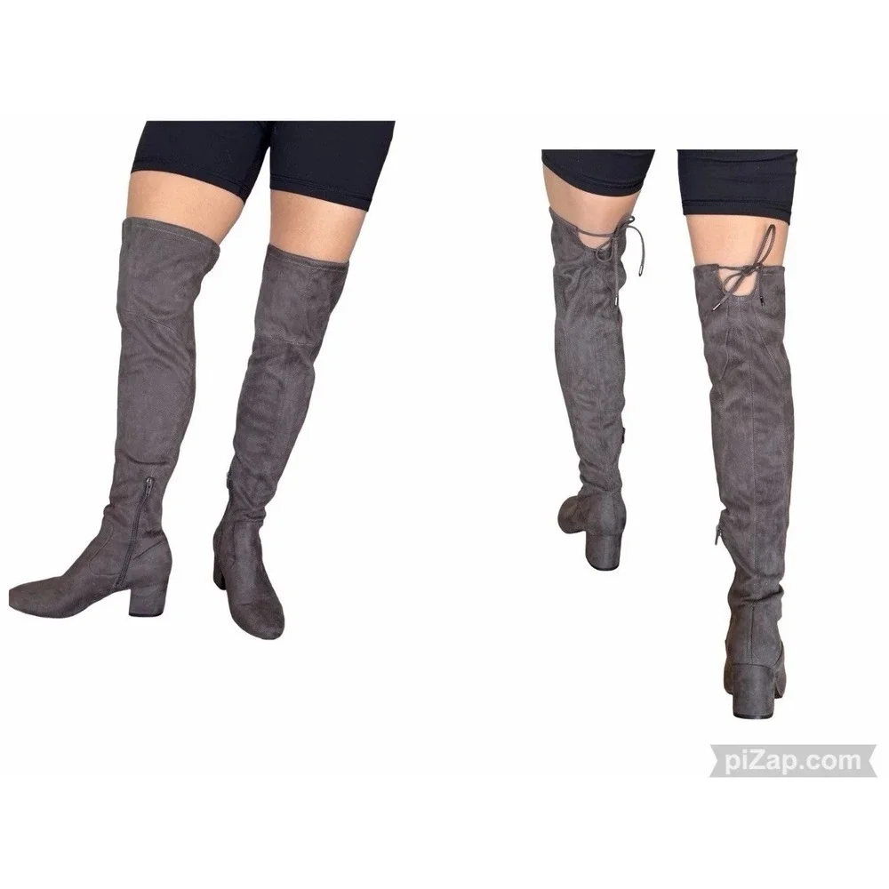 Ivanka Trump Sexy OTK Over The Knee Boots Thigh High Gray Suede Heel Boots 8